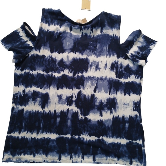 Michael Kors Blue and White Relaxed Cut Out T-Shirt - Picture 2 of 3